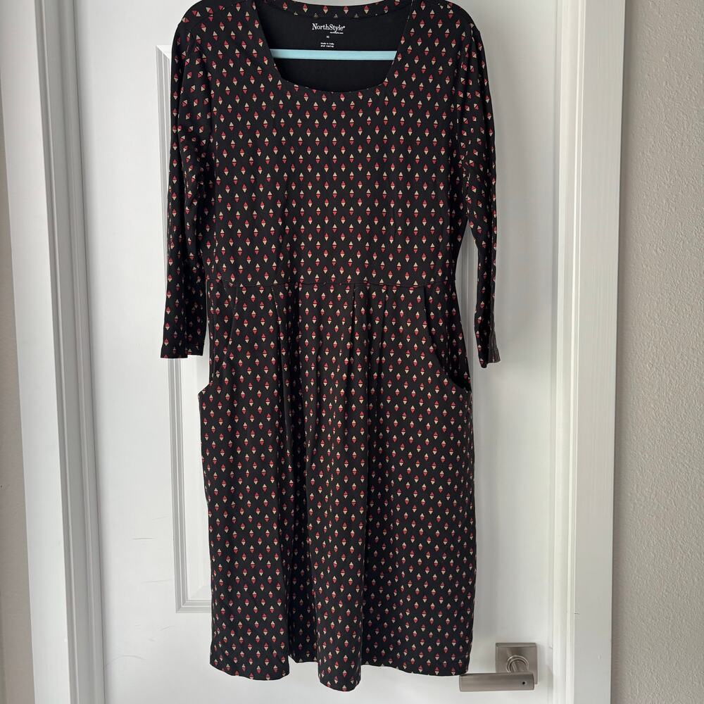 Northstyle Cotton and Modal Geometric Longsleeve Midi Dress Size Medium EUC